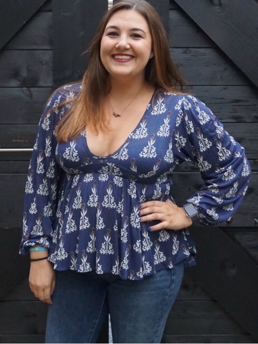 Free People Floral V-Neck Babydoll Top